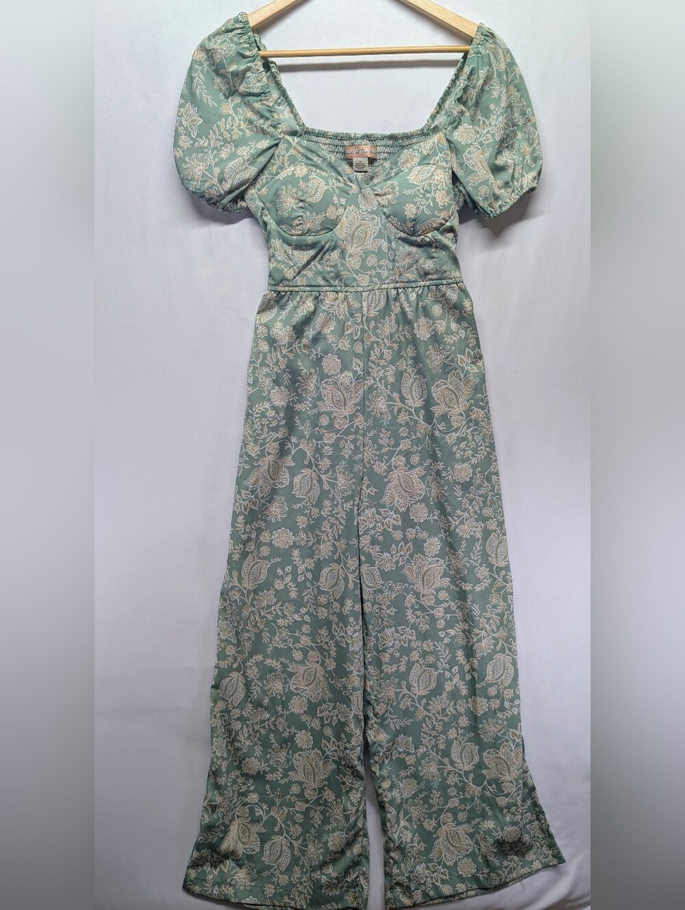 Puff-Sleeve Sage Green Floral Maxi Dress